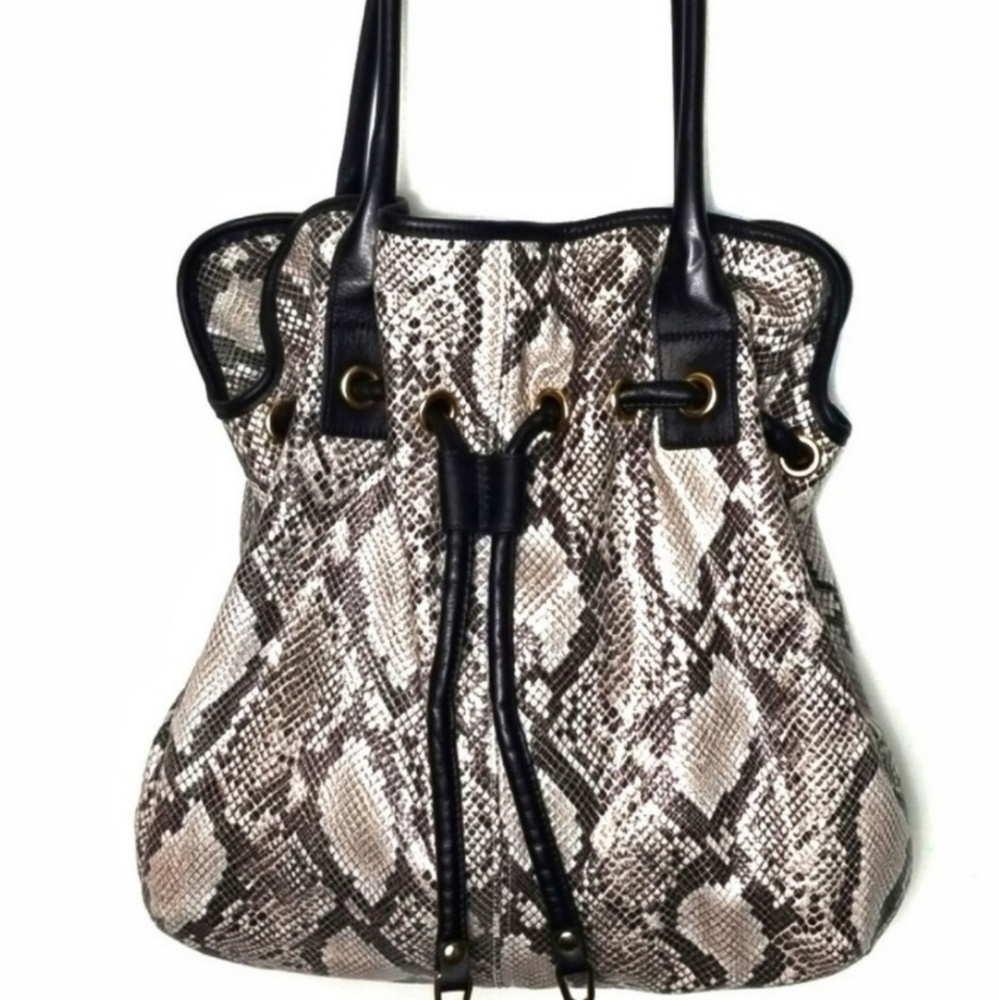 Stylish Snake Print Shoulder Bag with Black Accents